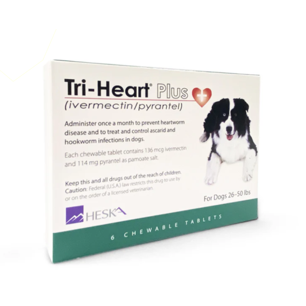 Tri-Heart Plus For Dogs  26lbs- 50lbs 心絲蟲藥(26-50磅以下)狗用配方6粒裝咀嚼片